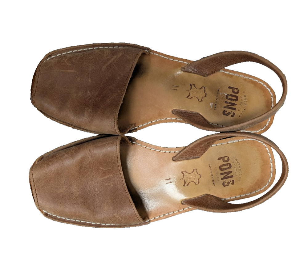 Pons Avarca Sandals Womens 11 Wedge Handmade Leather Shoes Brown Spain Slingback